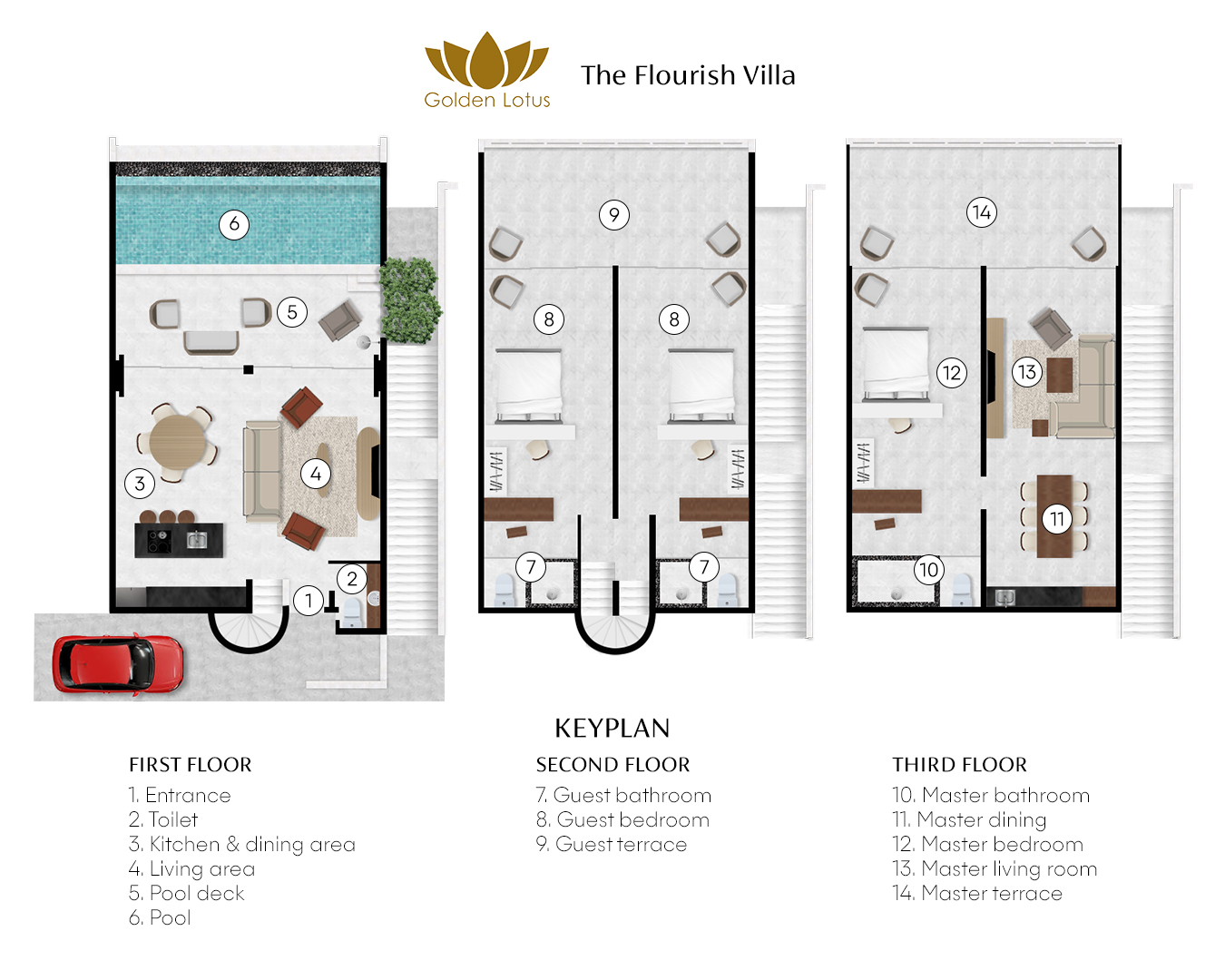 Golden Lotus Villas - The Flourish Villa Floorplan